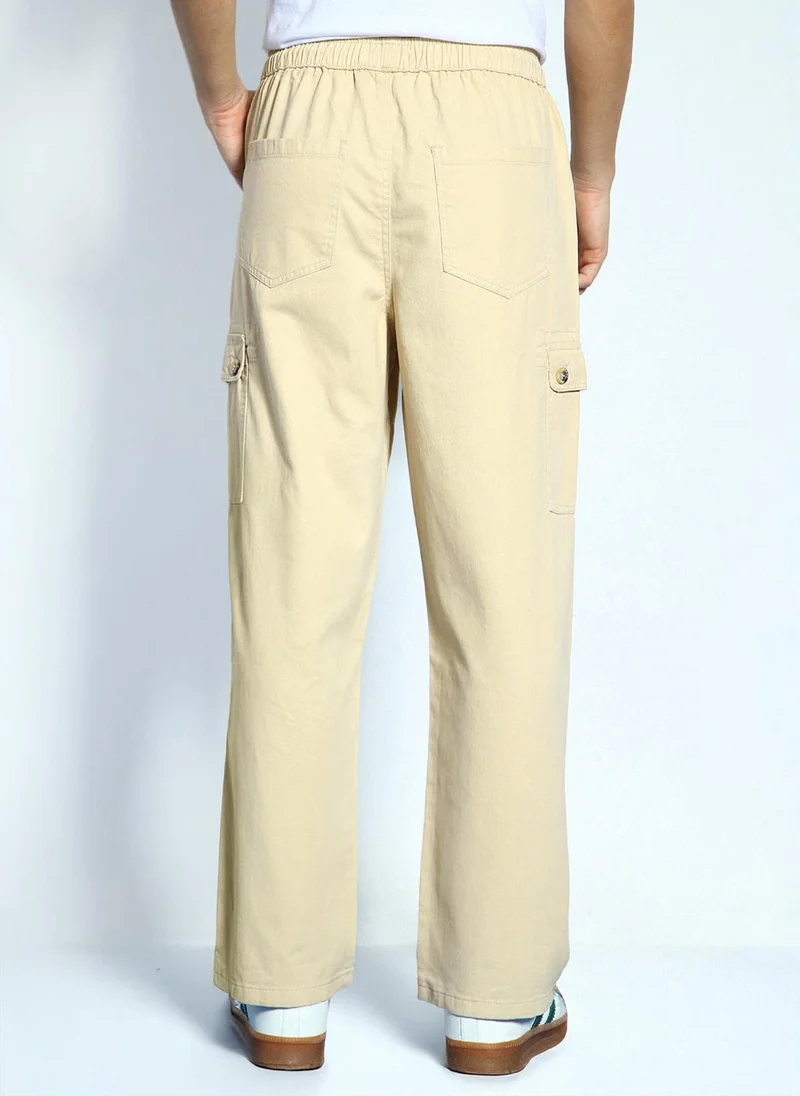 Urbano Fashion  Urbano Fashion Men's Beige Loose Baggy Fit Cargo Jogger Chino Pant with 6 Pockets Stretchable for Men | Best Price UAE